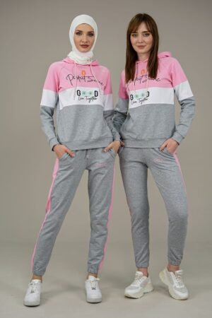 2pcs Hooded Ladies Tracksuit Pink
