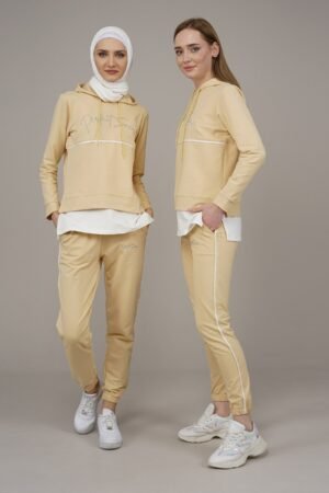 2PCs Ladies Tracksuit Set Beige