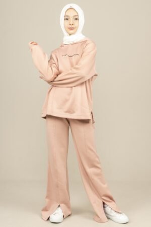 2Pcs Set Hooded Girls Tracksuit Sweat Shirt & Spanish Style Pants Powder فساتین بنات