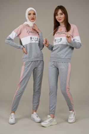2pcs Hooded Ladies Tracksuit Powder