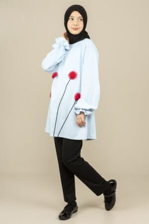 Girls Dress Tunic with Flower Details - Blue | فساتين بنات