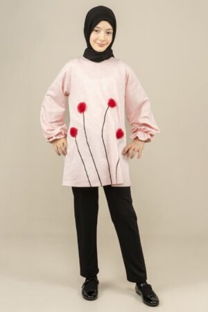 Girls Dress Tunic with Flower Details - Pink | فساتين بنات