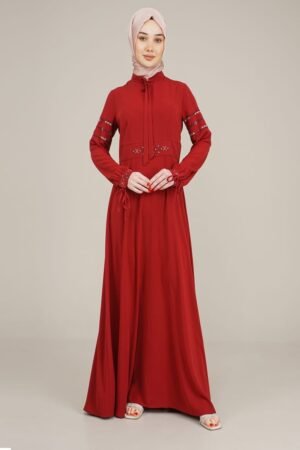 Ladies Long Dress Embroidered | Burgundy