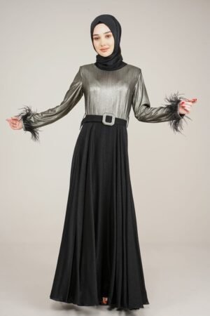 Ladies Long Dress Sparkly Top with Belt for Special Occasion | Gold