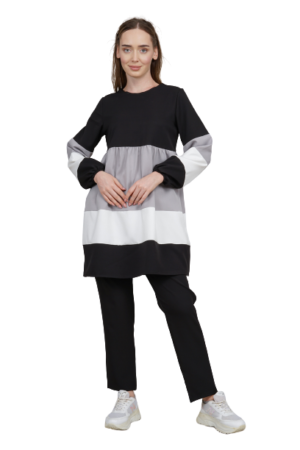 Ladies Tracksuit 2Pcs Set Tunic & Trouser Black