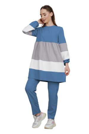 Ladies Tracksuit 2Pcs Set Tunic & Trouser Indigo