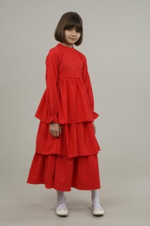 Polka Dot Girls Dress with Skirt Layers - Red