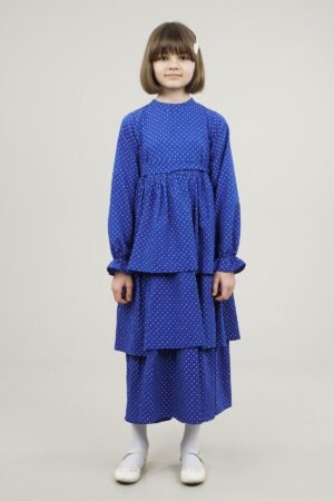 Polka Dot Girls Dress with Skirt Layers - Royal Blue | فساتین بنات
