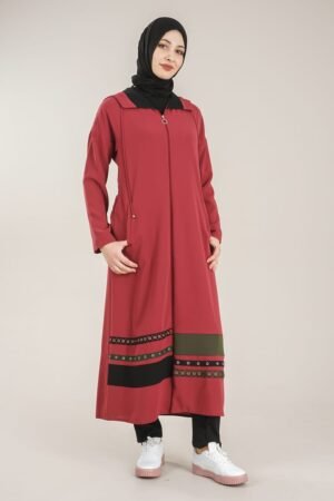 Practical Zippered & Embroidered Ladies Abaya with Hoodie - Plum