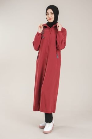 Practical Zippered & Embroidered Ladies Abaya with Hoodie-Plum