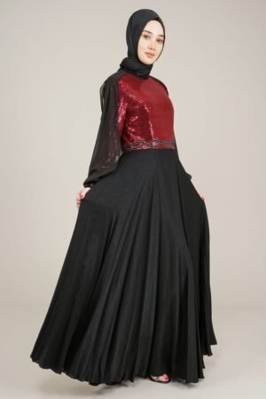 Sparkly Top Long Ladies Dress for Special Occasion - Burgundy