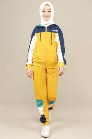 Unisex 2Pcs Hooded Girls Tracksuit Yellow فساتین بنات