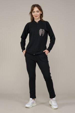 Women's Stone 2Pcs Set | Ladies Tracksuit Set Black