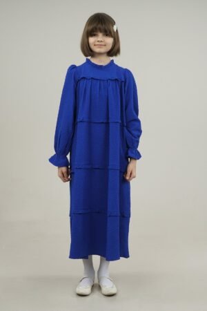 Young Girls Dress Wide Cut with Frilled Layers - Royal Blue | فساتین بنات