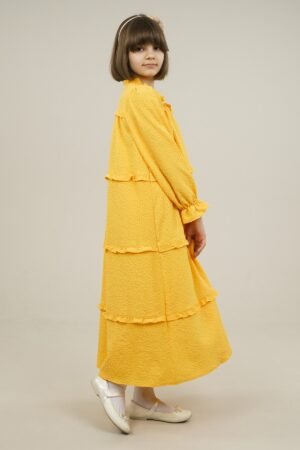 Young Girls Dress Wide Cut with Frilled Layers - Yellow | فساتین بنات