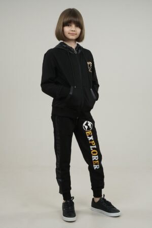 Young Girls Tracksuit Print Detailed 2Pcs Set Black فساتین بنات