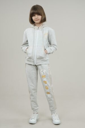 Young Girls Tracksuit Print Detailed 2Pcs Set Grey فساتین بنات