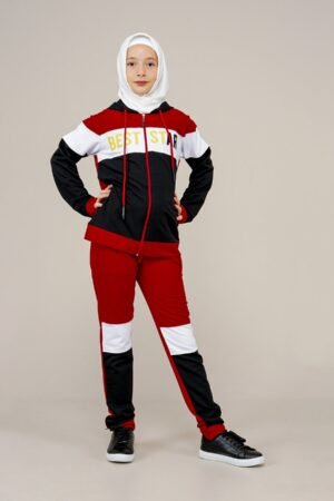 Young Girls Tracksuit Set 2Pcs Hooded | Burgundy | فساتین بنات