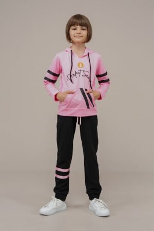 Young Girls Tracksuit Set 2Pcs Hooded Pink فساتین بنات