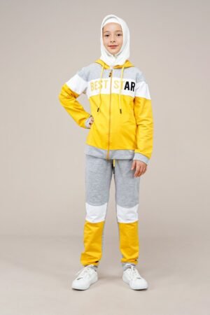 Young Girls Tracksuit Set 2Pcs Hooded | Yellow | فساتین بنات