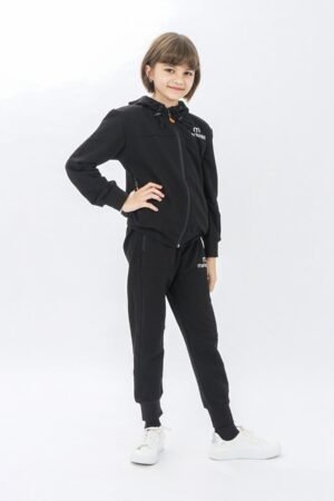 Young Unisex Zippered Girls Tracksuit Set Black فساتین بنات
