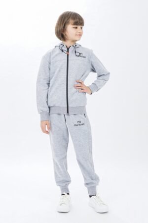 Young Unisex Zippered Girls Tracksuit Set | Grey فساتین بنات