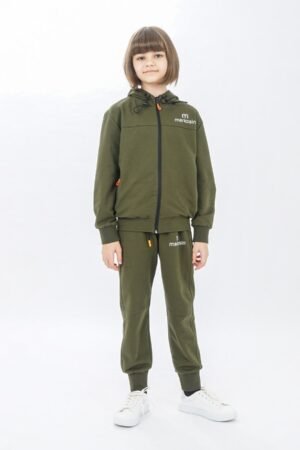Young Unisex Zippered Girls Tracksuit Set Khaki فساتین بنات