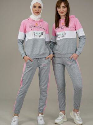 2pcs Hooded Ladies Tracksuit Pink