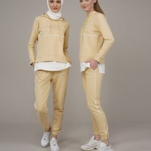 2PCs Ladies Tracksuit Set Beige