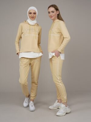 2PCs Ladies Tracksuit Set Beige