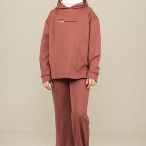 2Pcs Set Hooded Girls Tracksuit Sweat Shirt & Spanish Style Pants Dried Rose فساتین بنات