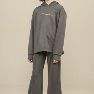 2Pcs Set Hooded Girls Tracksuit Sweat Shirt & Spanish Style Pants Grey فساتین بنات
