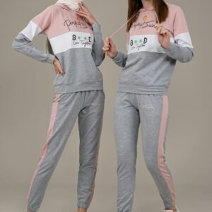 2pcs Hooded Ladies Tracksuit Powder