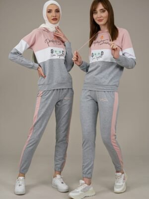 2pcs Hooded Ladies Tracksuit Powder