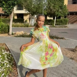 Chiffon Floral Pleating Party Dress For Girls