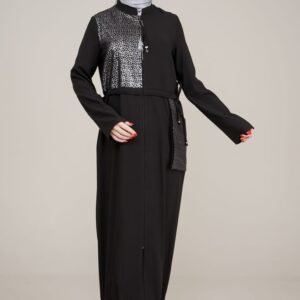 Decorated & Practical Ladies Abaya with Zipper Black