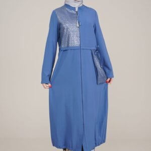 Decorated & Practical Ladies Abaya with Zipper İndigo