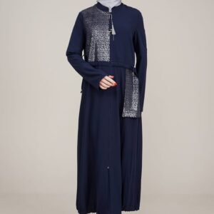 Decorated & Practical Ladies Abaya with Zipper-Navy Blue