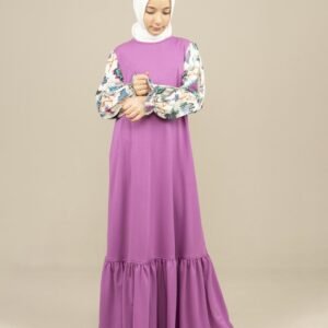 Girls Dress Long with Patterned Sleeves - Purple | فساتين بنات