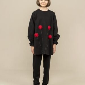 Girls Dress Tunic with Flower Details - Black | فساتين بنات