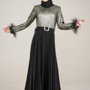 Ladies Long Dress Sparkly Top with Belt for Special Occasion |  Gold