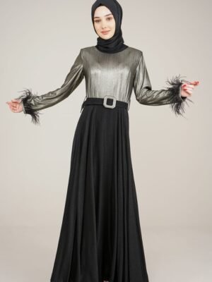 Ladies Long Dress Sparkly Top with Belt for Special Occasion |  Gold