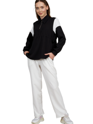 Ladies Tracksuit 2Pcs Set Tunic & Trouser Black