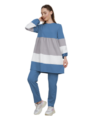 Ladies Tracksuit 2Pcs Set Tunic & Trouser Indigo