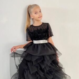 Party Dress For Girls Black Feathers