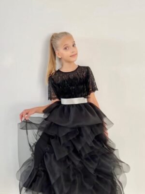 Party Dress For Girls Black Feathers