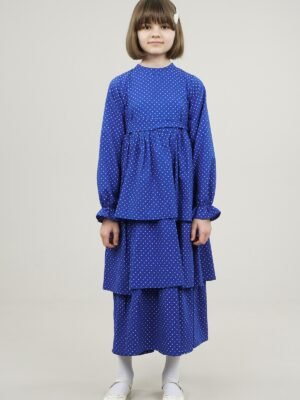 Polka Dot Girls Dress with Skirt Layers - Royal Blue | فساتین بنات