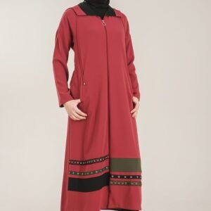 Practical Zippered & Embroidered Ladies Abaya with Hoodie - Plum