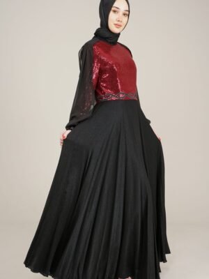 Sparkly Top Long Ladies Dress for Special Occasion - Burgundy