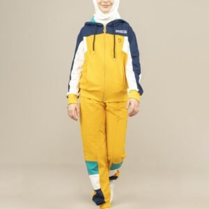 Unisex 2Pcs Hooded Girls Tracksuit Yellow فساتین بنات